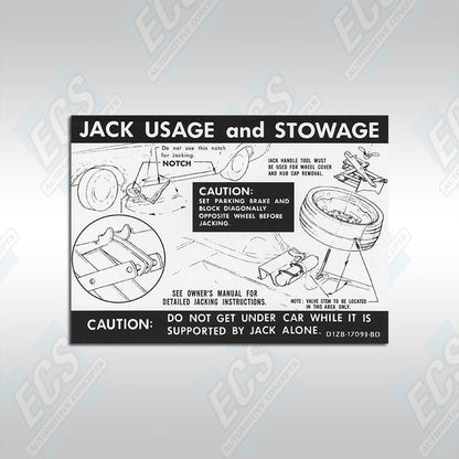 1965-71 Mustang: Jack Usage & Stowage Instruction Decal (Multiple Options!)