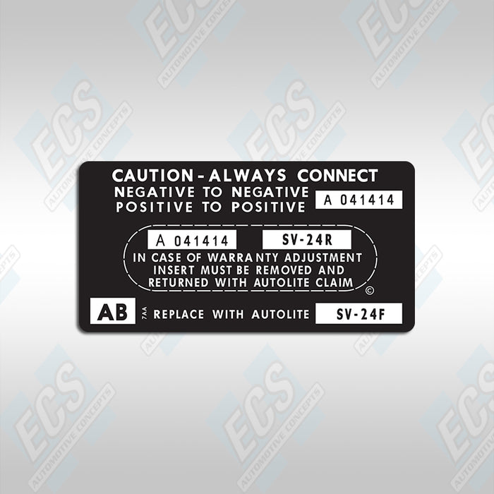 1966-71 Ford: Battery ID / Warranty Decal (Multiple Options!)