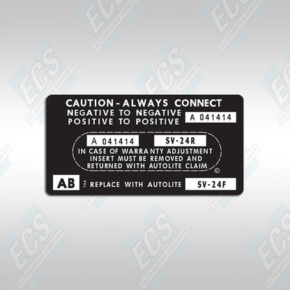 1966-71 Ford: Battery ID / Warranty Decal (Multiple Options!)