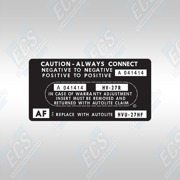 1966-71 Ford: Battery ID / Warranty Decal (Multiple Options!)