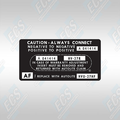 1966-71 Ford: Battery ID / Warranty Decal (Multiple Options!)