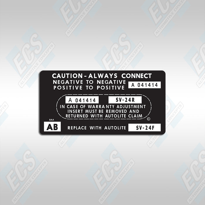 1966-71 Ford: Battery ID / Warranty Decal (Multiple Options!)