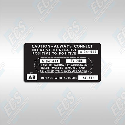 1966-71 Ford: Battery ID / Warranty Decal (Multiple Options!)