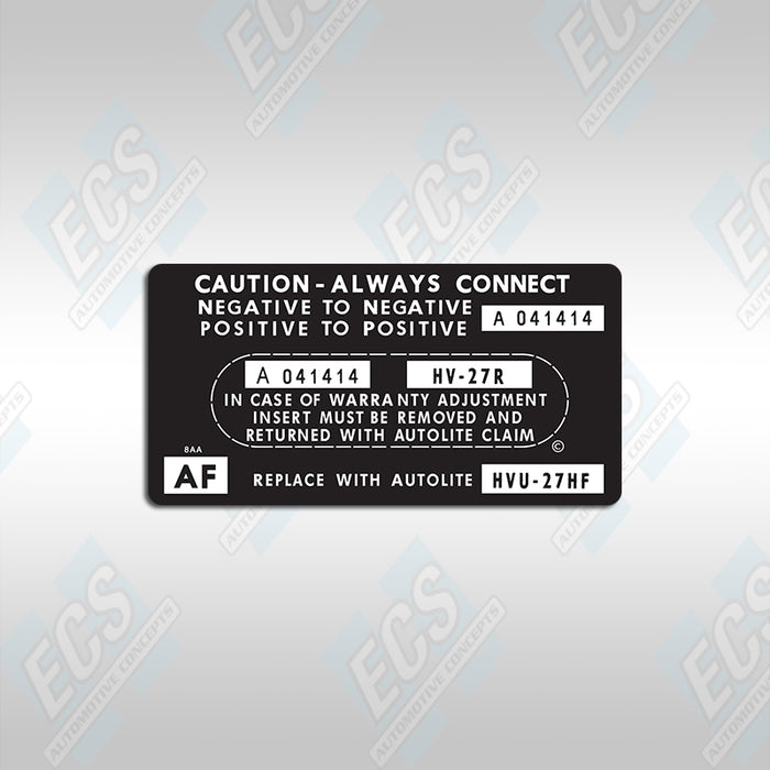 1966-71 Ford: Battery ID / Warranty Decal (Multiple Options!)