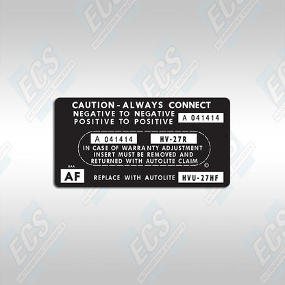 1966-71 Ford: Battery ID / Warranty Decal (Multiple Options!)