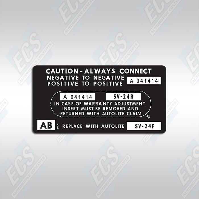 1966-71 Ford: Battery ID / Warranty Decal (Multiple Options!)