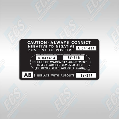 1966-71 Ford: Battery ID / Warranty Decal (Multiple Options!)