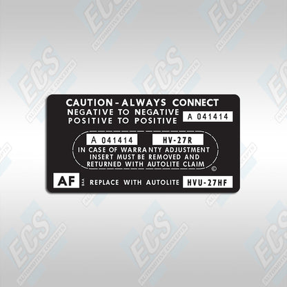 1966-71 Ford: Battery ID / Warranty Decal (Multiple Options!)