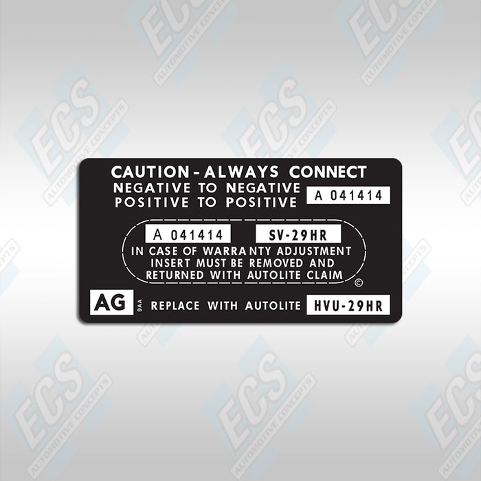 1966-71 Ford: Battery ID / Warranty Decal (Multiple Options!)
