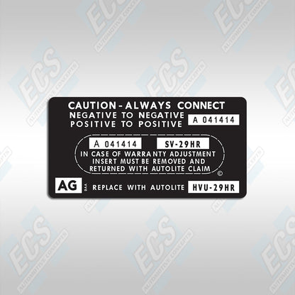 1966-71 Ford: Battery ID / Warranty Decal (Multiple Options!)