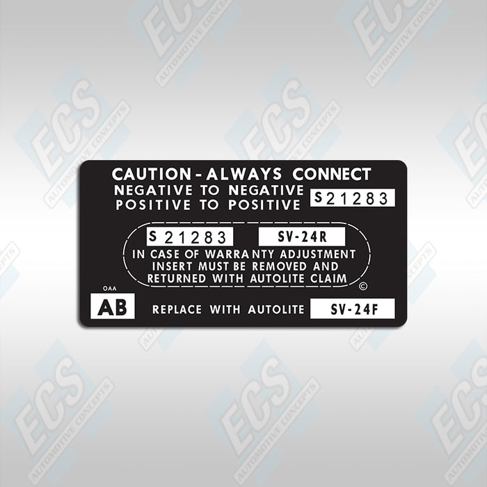 1966-71 Ford: Battery ID / Warranty Decal (Multiple Options!)