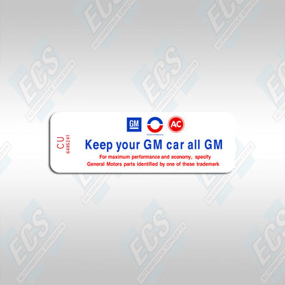 1967-70 GM: Air Cleaner Specification Decal (Multiple Codes Available!)