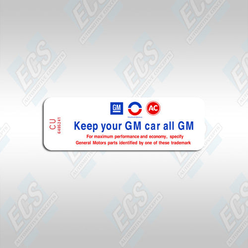 1967-70 GM: Air Cleaner Specification Decal (Multiple Codes Available!)
