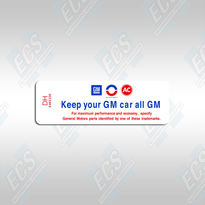 1967-70 GM: Air Cleaner Specification Decal (Multiple Codes Available!)