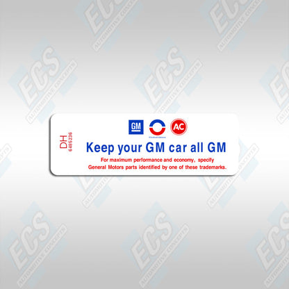 1967-70 GM: Air Cleaner Specification Decal (Multiple Codes Available!)