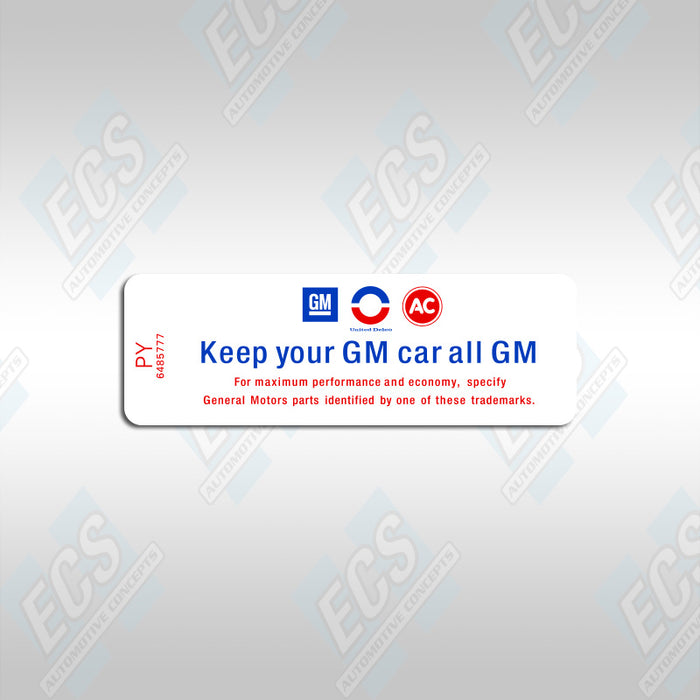 1967-70 GM: Air Cleaner Specification Decal (Multiple Codes Available!)