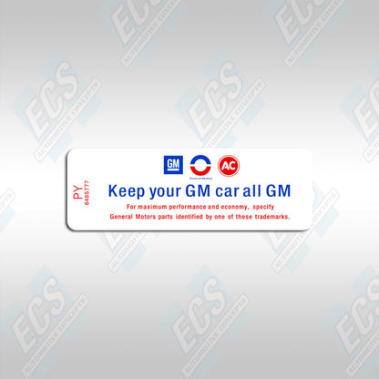 1967-70 GM: Air Cleaner Specification Decal (Multiple Codes Available!)