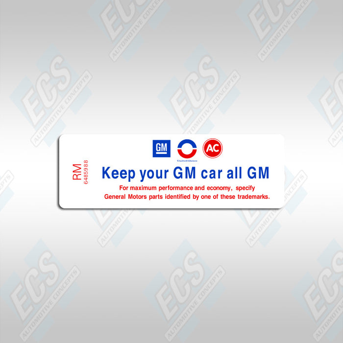 1967-70 GM: Air Cleaner Specification Decal (Multiple Codes Available!)