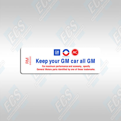 1967-70 GM: Air Cleaner Specification Decal (Multiple Codes Available!)