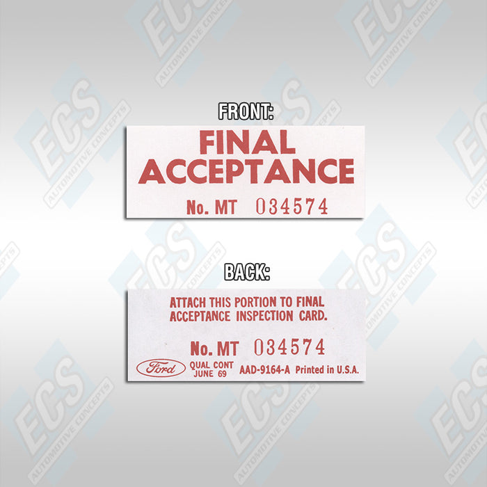 1967-70 Mustang: Final Acceptance Decal (Multiple Options!)