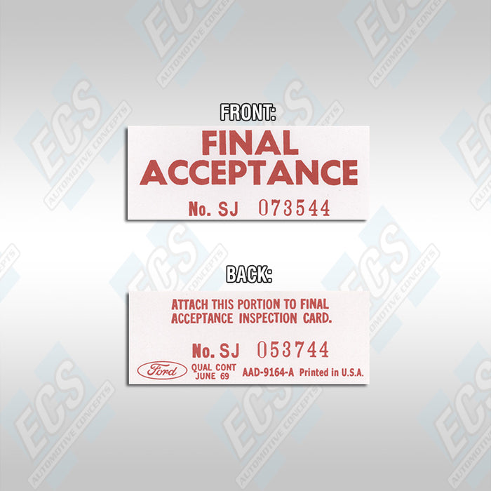 1967-70 Mustang: Final Acceptance Decal (Multiple Options!)