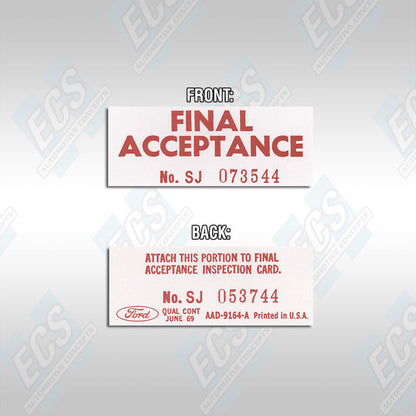 1967-70 Mustang: Final Acceptance Decal (Multiple Options!)
