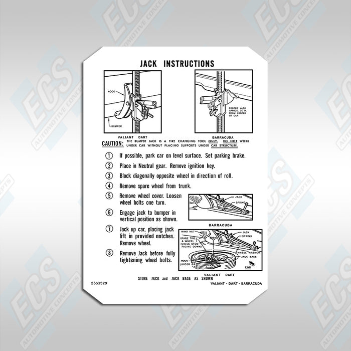 1967-74 Mopar: Jacking Instruction Decal (Multiple Options!)