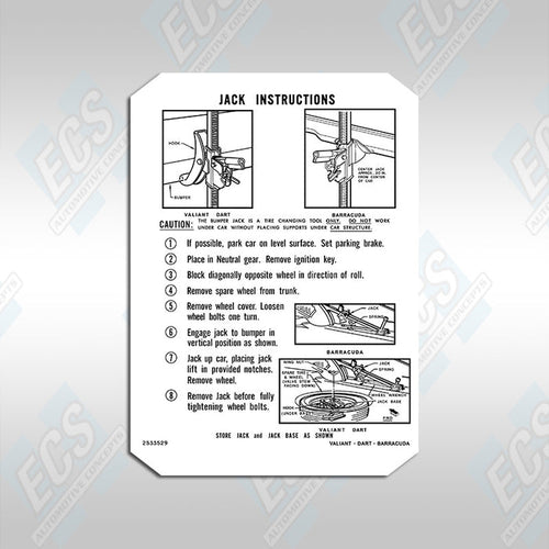 1967-74 Mopar: Jacking Instruction Decal (Multiple Options!)