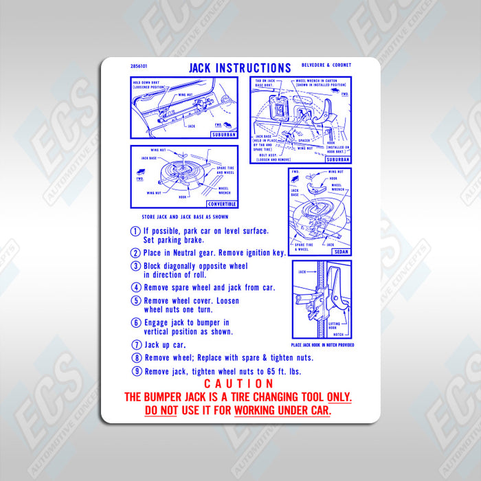 1967-74 Mopar: Jacking Instruction Decal (Multiple Options!)