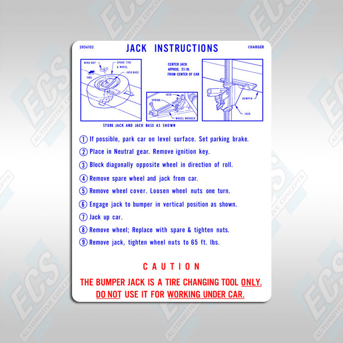 1967-74 Mopar: Jacking Instruction Decal (Multiple Options!)