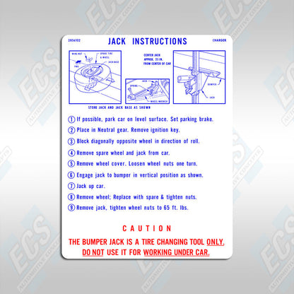 1967-74 Mopar: Jacking Instruction Decal (Multiple Options!)