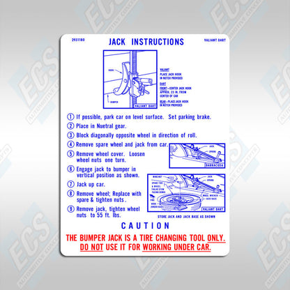 1967-74 Mopar: Jacking Instruction Decal (Multiple Options!)