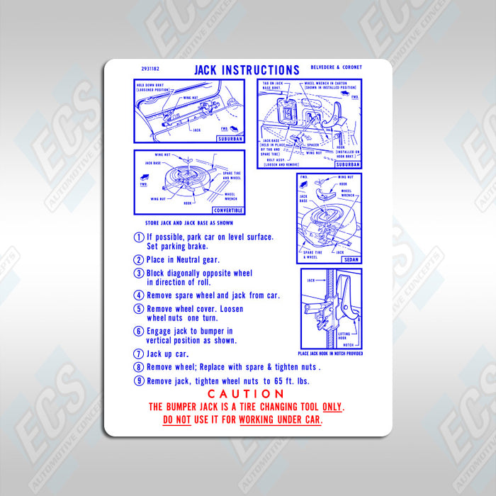 1967-74 Mopar: Jacking Instruction Decal (Multiple Options!)