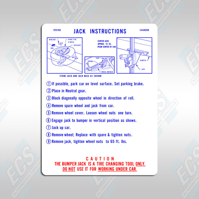 1967-74 Mopar: Jacking Instruction Decal (Multiple Options!)