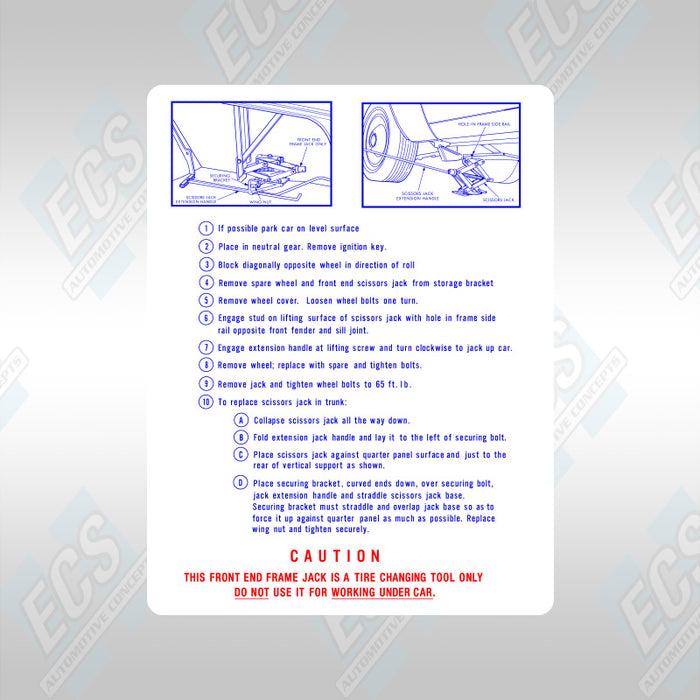 1967-74 Mopar: Jacking Instruction Decal (Multiple Options!)