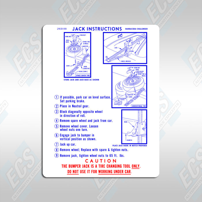 1967-74 Mopar: Jacking Instruction Decal (Multiple Options!)