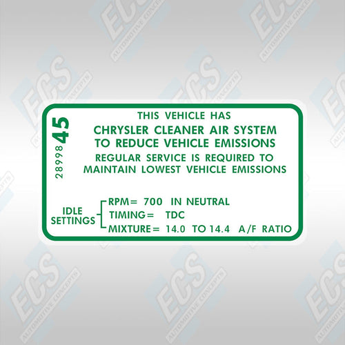 1968-71 Mopar: Emissions Decal (Multiple Options!)