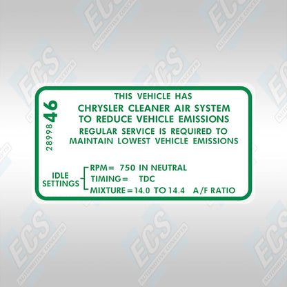 1968-71 Mopar: Emissions Decal (Multiple Options!)