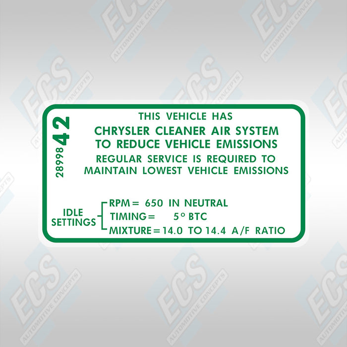 1968-71 Mopar: Emissions Decal (Multiple Options!)