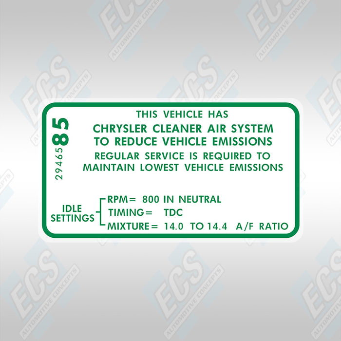 1968-71 Mopar: Emissions Decal (Multiple Options!)