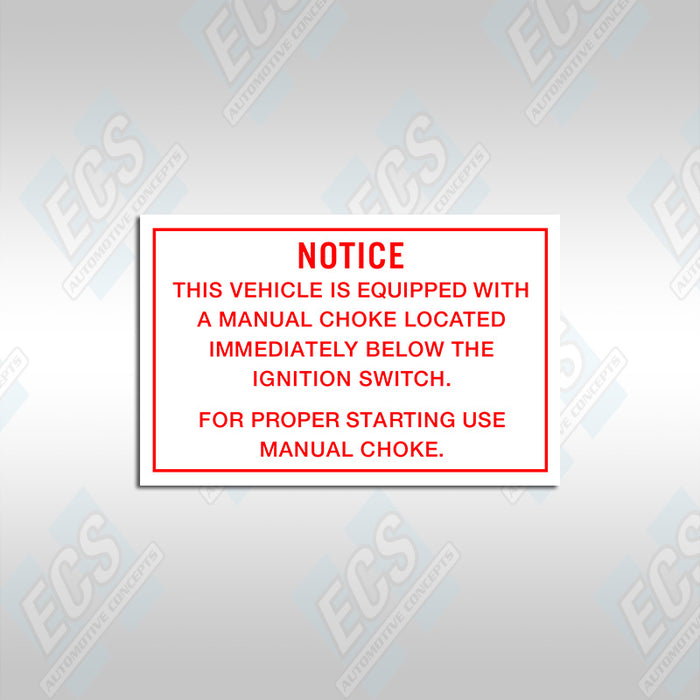 1969-70 Boss 429 Mustang: Choke Instruction Decal