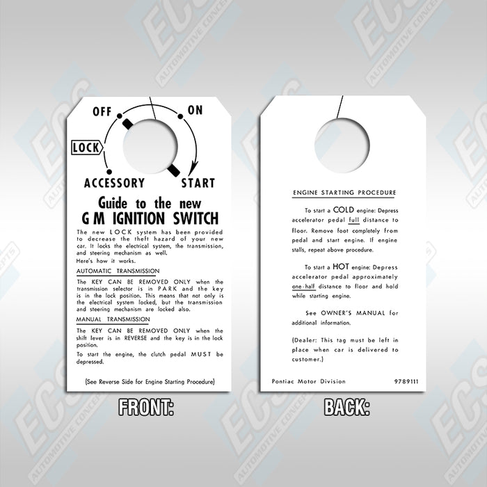 1969 Pontiac: Ignition Switch Card