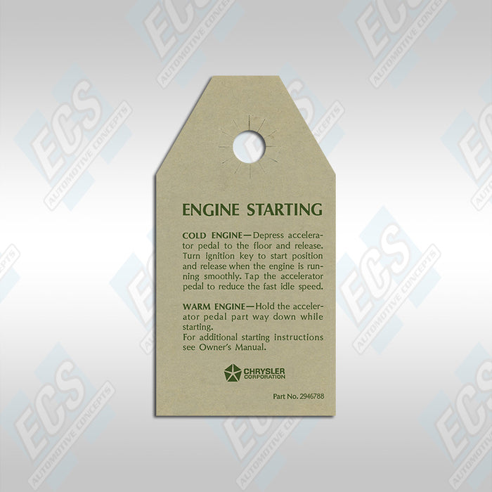 1970-71 Mopar: Engine Starting Instructions Card
