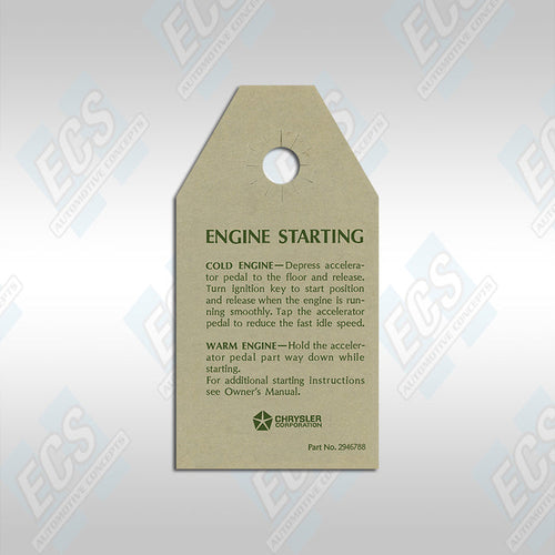 1970-71 Mopar: Engine Starting Instructions Card