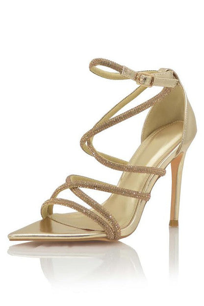 Sofia Embellished Strappy High Heels - Gold