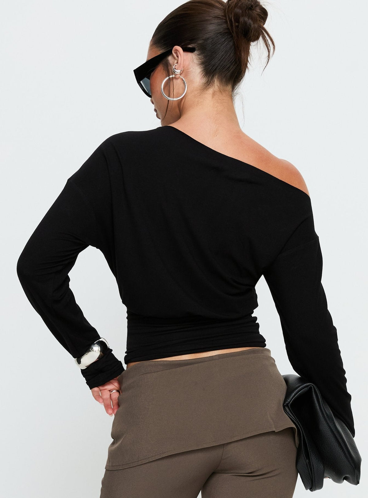 Ashlinn Off Shoulder Long Sleeve Drapey Top Black