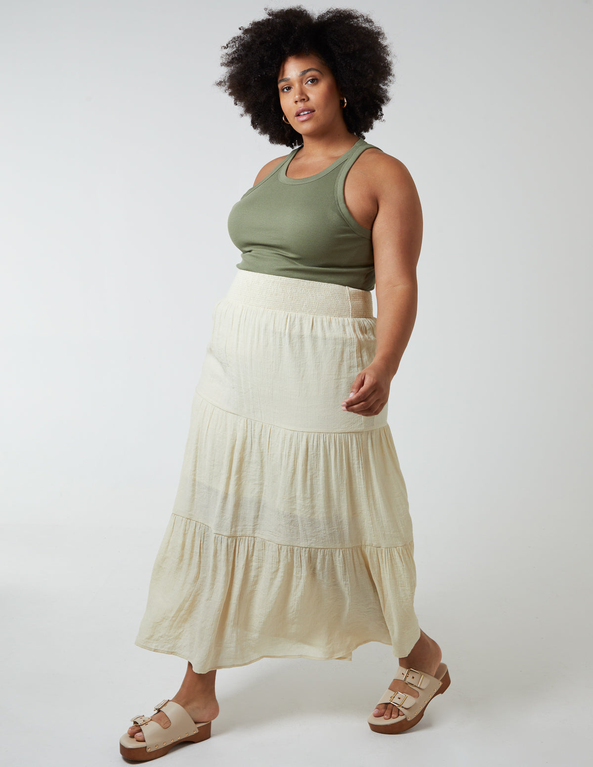 Curve Tiered Shirred Maxi Skirt