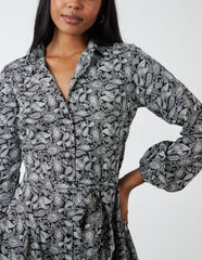 Paisley Shirt Mini Dress With Godet Hem & Tie