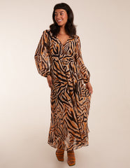 V Neck Animal Print Maxi Dress