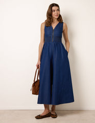 Shirred Waist Zip Front Jumpsuit